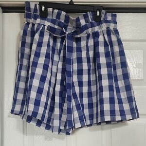 High Waist Blue and White Checkered Women's Shorts